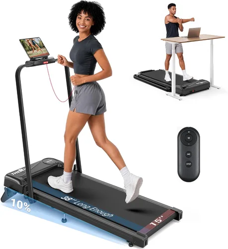 Vista 9 de THERUN Walking Pad with Handle Bar, Under Desk Walking Treadmill for Home Negro