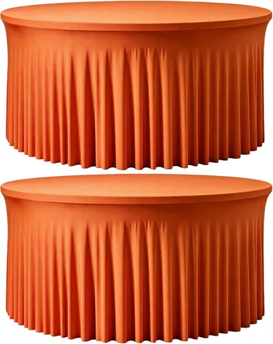 Vista 19 de Mantel redondo de 60 pulgadas en negro para mesas de 5 pies, funda de mesa ajustada de elastano con borde elástico y falda, lavable, sin arrugas