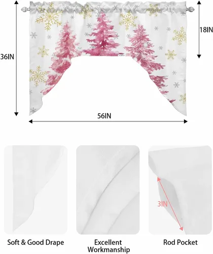 Vista 8 de Cenefa de árbol de copo de nieve, cenefa con dobladillo para barra, paneles de cortina para dormitorio, sala de estar, baño, cafetería, ventanas