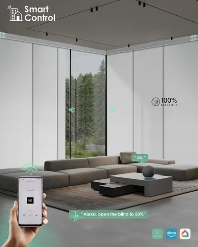Vista 3 de Yoolax Persianas Inteligentes XL Personalizadas para Puertas Correderas, Persianas de Panel Corredero Motorizadas Compatibles con Alexa, Persianas