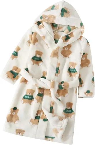 Vista 9 de Bata con capucha para niños y niñas, de forro polar, suave, pijama, ropa de dormir Beige