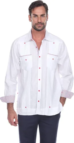 Vista 6 de Mojito Men's 100% Linen Guayabera Shirt Long Sleeve Print Trim Accent