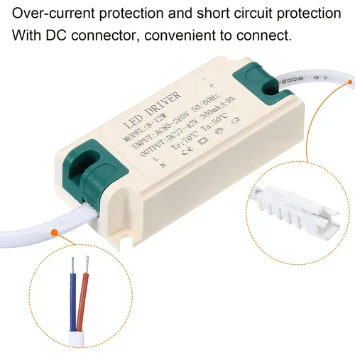Vista 5 de PATIKIL 8-12W 300mA LED Driver, AC 85-265V Salida 27-42V DC Conector macho Conector Rectificador de corriente constante Transformador Fuente