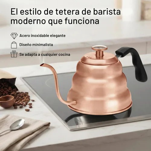 Vista 5 de Barista Warrior - Hervidor de café de cuello de cisne con termómetro – Hervidor de cuello de cisne para café y té, de acero inoxidable para todas