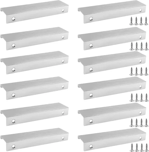 Vista 15 de Paquete de 6 tiradores ocultos modernos de aleación de aluminio dorado cepillado, 3.15 x 1.26 pulgadas, fáciles de instalar, estilo lujoso