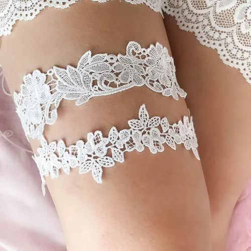 Vista 6 de Holibanna 1 par de ligas nupciales flor muslo cinturones encaje pierna anillo floral banda para la pierna para boda fiesta