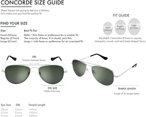 Vista 3 de Randolph USA Concorde Classic Aviator Gafas de sol para hombres o mujeres 100% UV