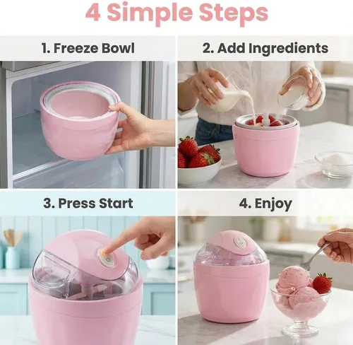 Vista 5 de Mini máquina para hacer helados, pequeña máquina para hacer postres personales para gelato, sorbete de yogur congelado, máquina de helados