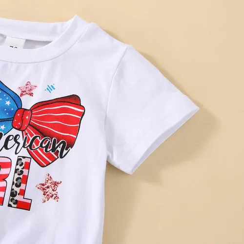 Vista 3 de Traje para bebé niña del 4 de julio, ropa para el Día de los Caídos con borlas, camiseta con bandera