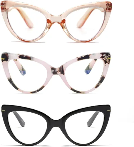 Vista 13 de Anteojos de lectura tipo ojo de gato para mujer, lectores grandes de moda (2 colores mezclados, 1.00)