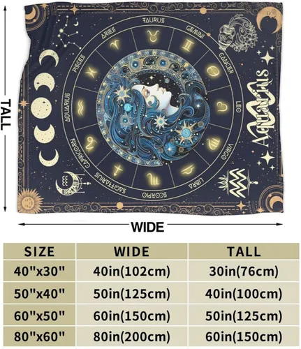 Vista 3 de Manta del Zodiaco Acuario para Niños y Niñas, Diseño Temático de Astrología Secreta Impreso, Mantas de Tiro para Niños, Regazo, Silla, Manta Suave