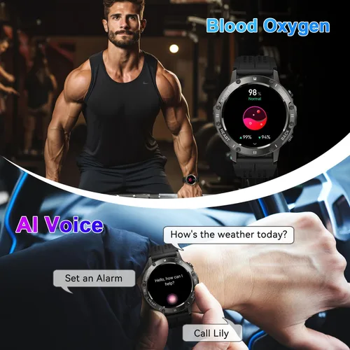 Vista 7 de Reloj inteligente para hombre, rastreador de ejercicios Militar hacer respuesta llamada, correr, relojes digitales para hombre, resistente al agua