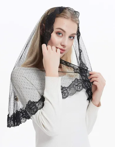 Vista 2 de Leimandy Techo de encaje para mujeres velo capilla de encaje velo mantilla cubierta de cabeza V80