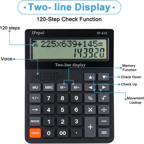 Vista 2 de Calculadora de escritorio, calculadoras básicas de escritorio iPepul con botones grandes y pantalla de 2 líneas, calculadora simple de 4 funciones