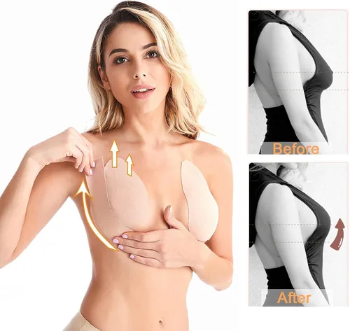 Vista 5 de Cinta de levantamiento de senos para pechos grandes, impermeable, 3 pares, brasier de elevación invisible con cinta de pecho push up fuerte soporte