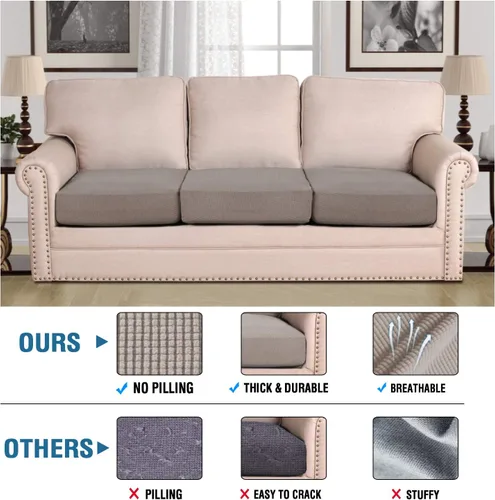 Vista 13 de H.VERSAILTEX - Fundas elásticas para cojín de sofá individual, fundas de asiento para silla de sofá, protector de cojín con tejido jacquard de sarga