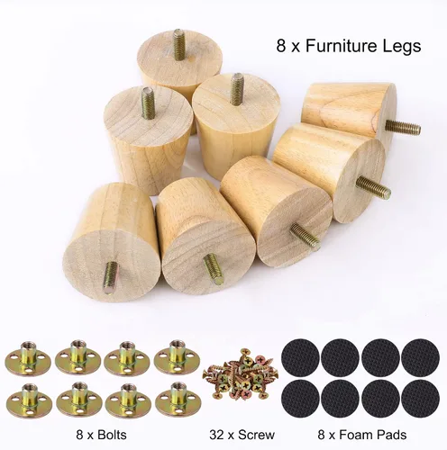 Vista 5 de uxcell Patas de madera para muebles, patas de sofá de 2 pulgadas, patas redondas de madera maciza, patas de sofá de color madera, patas de repuesto