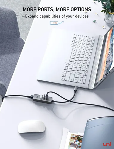 Vista 10 de uni Adaptador USB-C a Ethernet, HUB USB C Ethernet 1Gbps con USB 3.0 4EN1, [Compatible con Thunderbolt 4/3] Adaptador de red USB C para MacBook