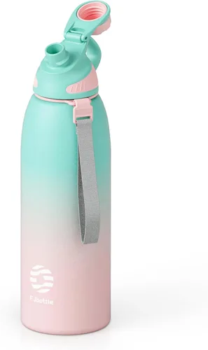Vista 22 de Fjbottle Botella de agua aislada de acero inoxidable, botellas de agua a prueba de fugas de 32 onzas, vaso reutilizable de hielo, jarra de vacío