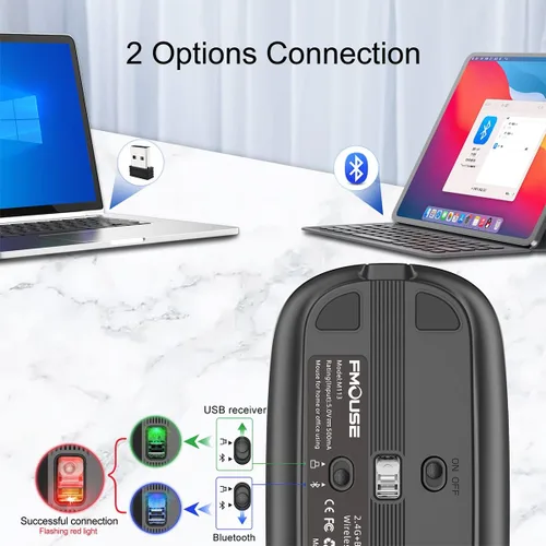 Vista 2 de FMOUSE Ratón inalámbrico Bluetooth delgado portátil con múltiples botones para pantalla de escritorio con un solo clic, ajuste de velocidad