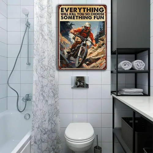 Vista 4 de Letrero de metal de estilo retro para motocicleta con texto en inglés "Choose Something Fun para sala de estar, dormitorio, Deccor" de 12 x 16