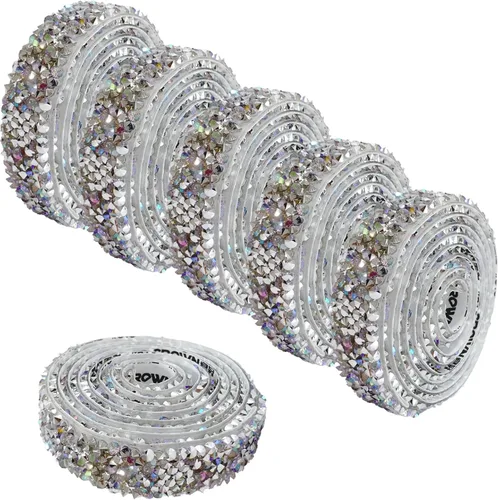 Vista 18 de 6 Rollos de Cinta Adhesiva con Diamantes de Imitación para Manualidades, Rollo de Cinta con Cristales para Decoración de Automóviles y Teléfonos
