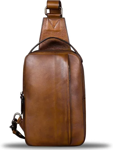 Vista 2 de IVTG Bolso bandolera de cuero genuino para hombres y mujeres, mochila vintage de cuero real, bolso cruzado de hombro, bolso de pecho