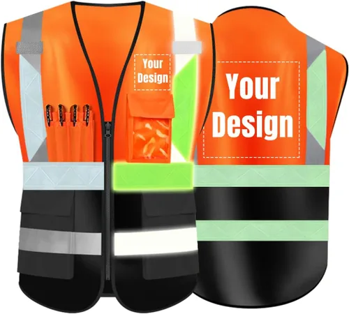 Vista 17 de Chaleco de seguridad de alta visibilidad Personaliza tu logotipo chaleco de seguridad protector, Negro