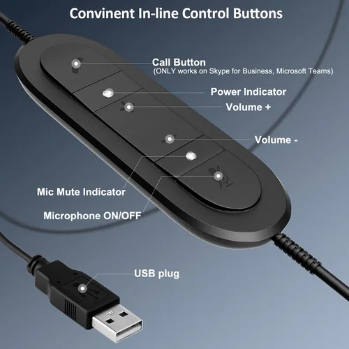 Vista 4 de MKJ Auriculares USB con micrófono de cancelación de ruido, auriculares de oficina con sonido cristalino, auriculares duraderos para computadora