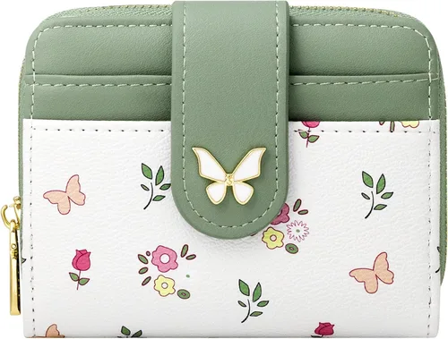 Vista 17 de BIAOTIE - Cartera para mujer con flores bonitas, con bloqueo RFID, tarjetero para tarjetas de crédito, monedero pequeño de dos pliegues