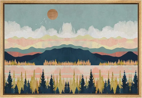 Vista 46 de SIGNFORD Lienzo Enmarcado Impresión Arte de Pared Océano Pastel Luz del Sol Puesta de Sol Horizonte Naturaleza Vida Silvestre Ilustraciones Arte