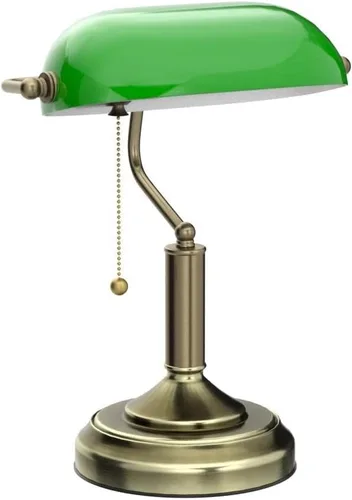 Vista 4 de TORCHSTAR Lámpara de escritorio de cristal verde con cadena de tracción, base E26 Base de acabado de latón, lámpara tradicional antigua para sala