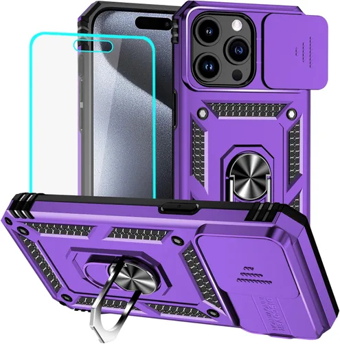 Vista 33 de HNHYGETE Funda para iPhone 12 Pro Max con protector de pantalla: [grado militar de 20 pies probada en caídas] Funda protectora para cámara Negro