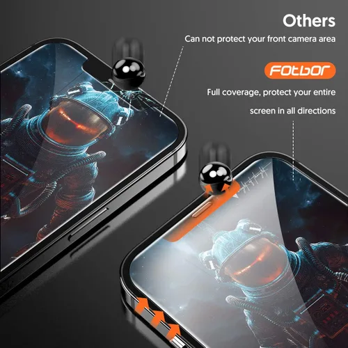 Vista 6 de Fotbor Protector de pantalla compatible con iPhone 12 Pro/12, paquete de 3 [grado militar inastillable] vidrio templado de cobertura completa