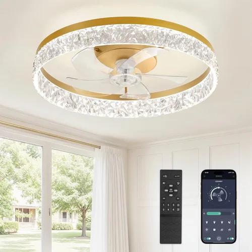 Vista 11 de LEDIARY Ventiladores de techo modernos de 20 pulgadas con luces y control remoto, ventilador de techo regulable de perfil bajo, ventilador de techo