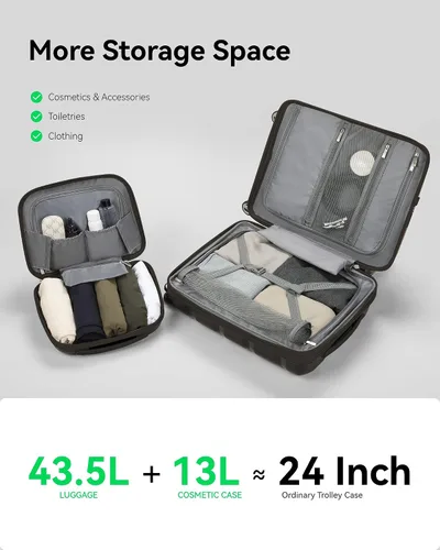 Vista 3 de LUGGEX Maleta de mano púrpura con ruedas giratorias, maleta ligera PP de 2 piezas, expandible, Violeta, Equipaje