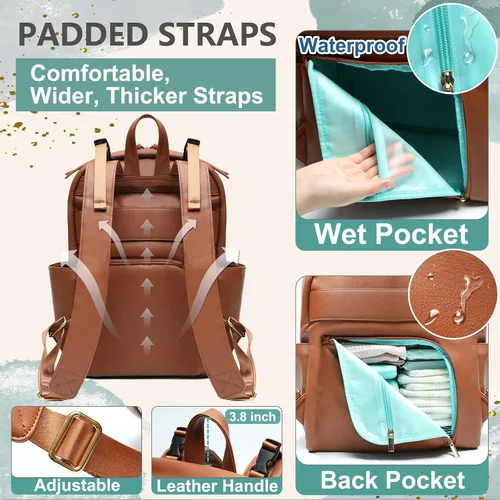 Vista 3 de MOMINSIDE Mochila para pañales, soporte organizador de cochecito con portavasos aislados, bolsa de bebé de cuero con 6 bolsillos aislados para mamá