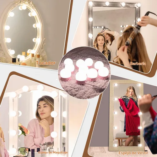 Vista 8 de Luces LED para Espejo de Tocador, Luces de Tocador para Iluminación de Espejo de Maquillaje, 10 Bombillas Regulables, Color de Luz y Brillo