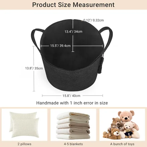 Vista 7 de Mkono - Canasta de almacenamiento tejida, canasta decorativa de cuerda natural con cuentas de madera para mantas, juguetes, ropa, zapatos y plantas