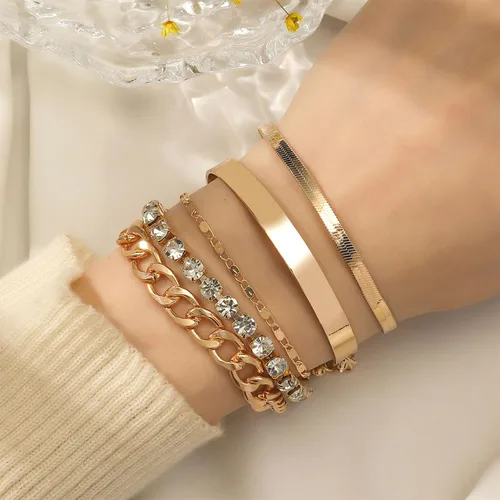 Vista 8 de Long tiantian Pulsera de oro gruesa para mujer, pulseras de oro delicadas, pulseras para mujer, pulseras apilables de eslabones de cadena