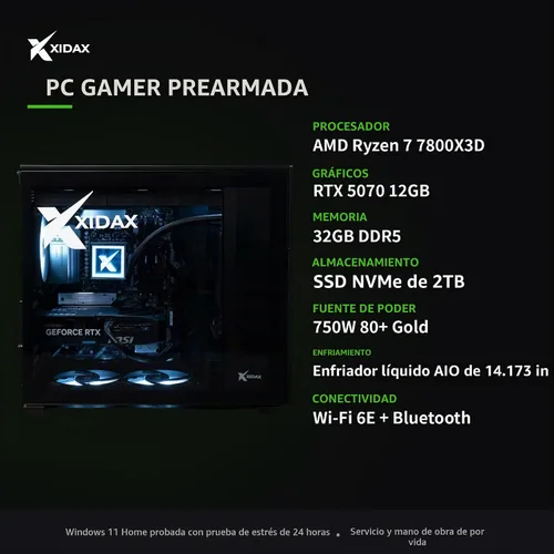 Vista 4 de XIDAX PC para juegos preconstruida, Ryzen 7 7800X3D, RTX 5070, 32 GB DDR5