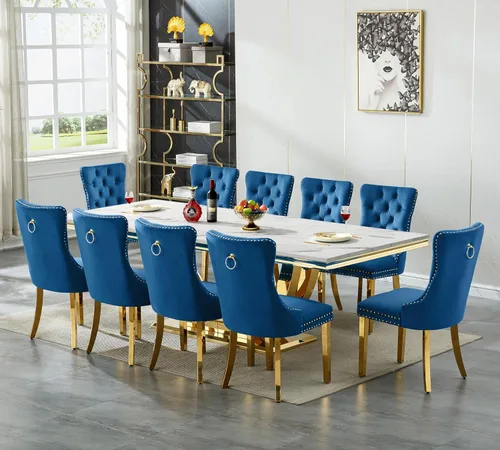 Vista 13 de SSLine Juego de mesa de comedor de mármol sintético blanco de 68 pulgadas