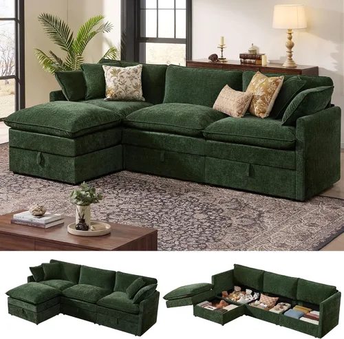Vista 17 de Ihanherry Sofá modular de 103 pulgadas con almacenamiento, sofá de nube en forma de U con otomanas móviles y 4 almohadas, sofás seccionales