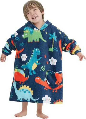 Vista 16 de Mewkou Manta con Capucha Portátil para Niños Sudadera con Capucha de Sherpa Extra Grande para Niños, Niñas y Niños Pequeños de 2 a 6 años