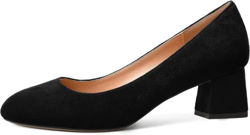 Vista 2 de Zapatos formales de gamuza para mujer, puntera redonda, tacón bajo grueso, 2 pulgadas