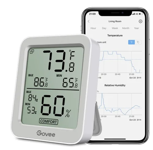 Vista 13 de Govee Higrómetro Digital Higrómetro Interior Termómetro de Habitación H5075, Medidor de Temperatura y Humedad Bluetooth con Control Remoto