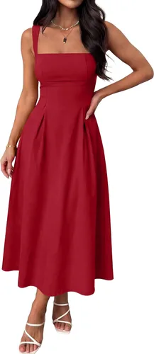 Vista 8 de ANRABESS Vestido de verano para mujer, para invitada de boda, cuello cuadrado, acampanado, sin mangas, fluido, elegante, formal, cóctel, fiesta