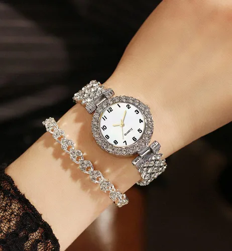 Vista 6 de Relojes de pulsera de lujo para mujer, reloj de pulsera de diamante, reloj de cuarzo casual de moda para mujer