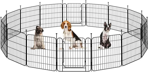 Vista 10 de Yaheetech Corralito expandible para perros, 8 paneles de 20 pulgadas con puerta para interiores y exteriores, cerca para mascotas para perros