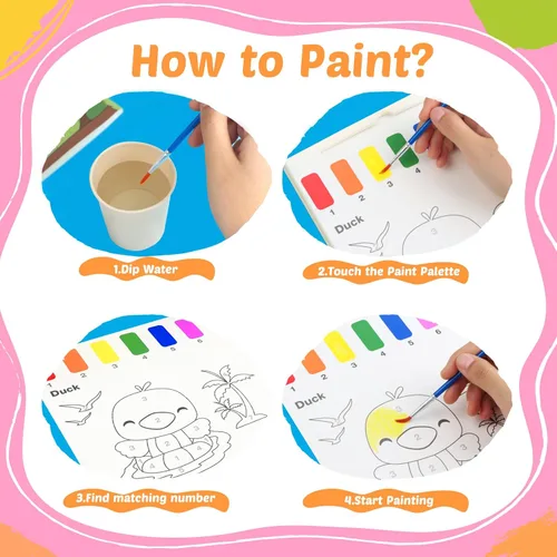 Vista 4 de Libros para Colorear con Pintura de Agua para Niños Pequeños, Juego de Pintura Acuarela Sin Desorden para Niños de 3, 4, 5, 6, 7, 8 años, Juguetes